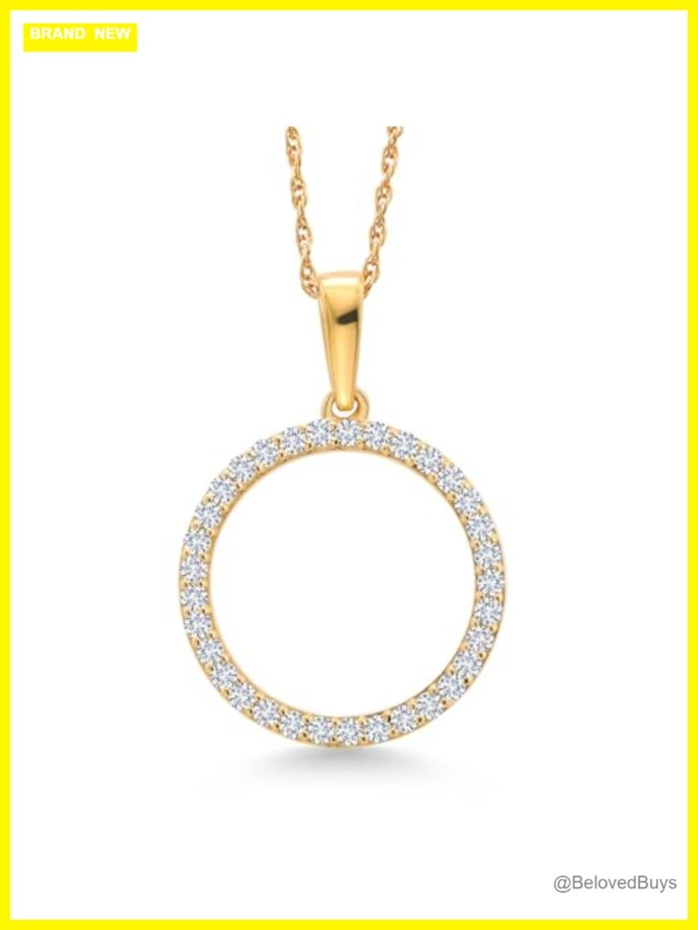 10K Yellow Gold Circle Pendant Necklace Lab Grown Diamond 0.50 Cttw